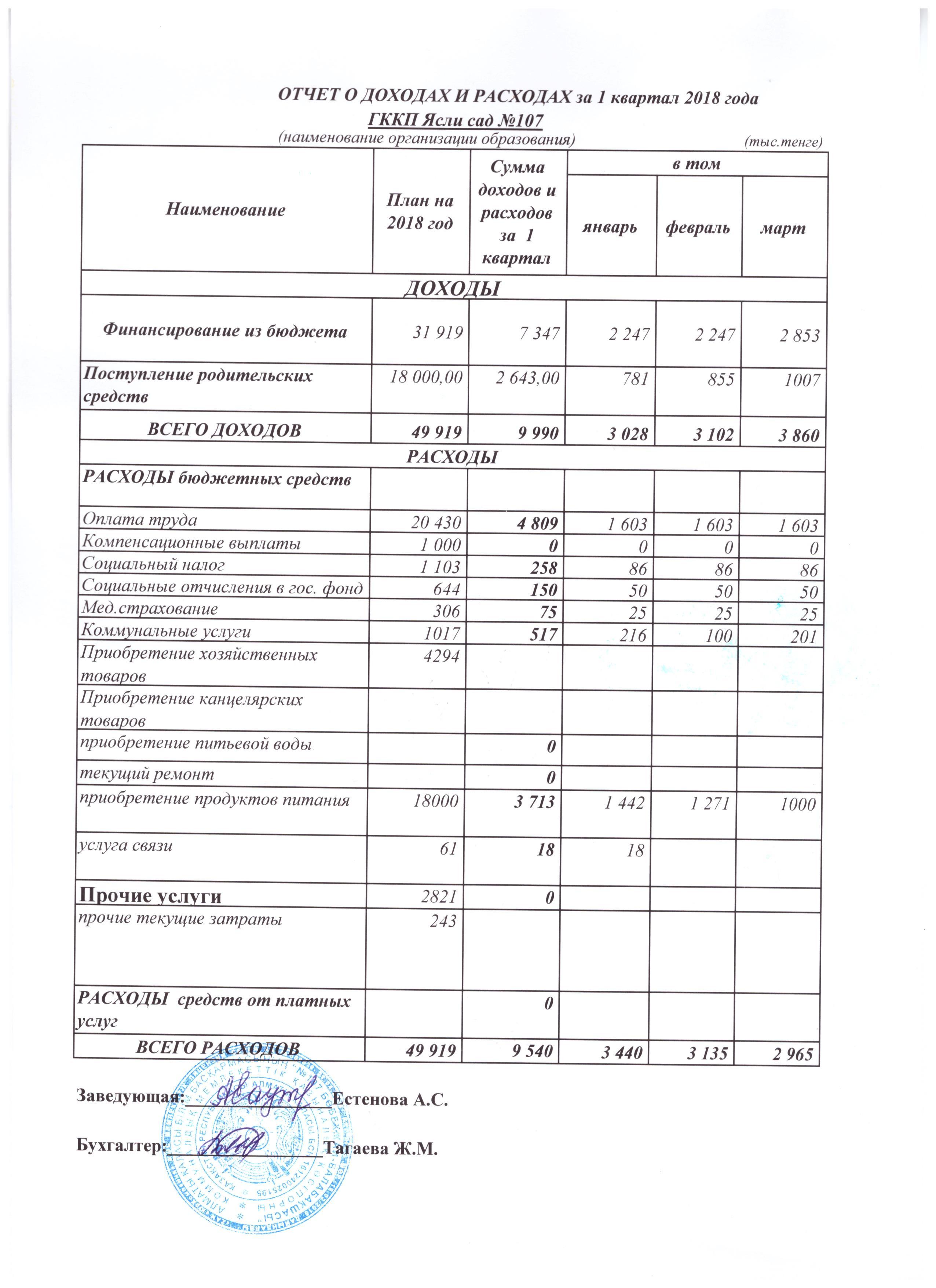 отчёт о доходах и расходах