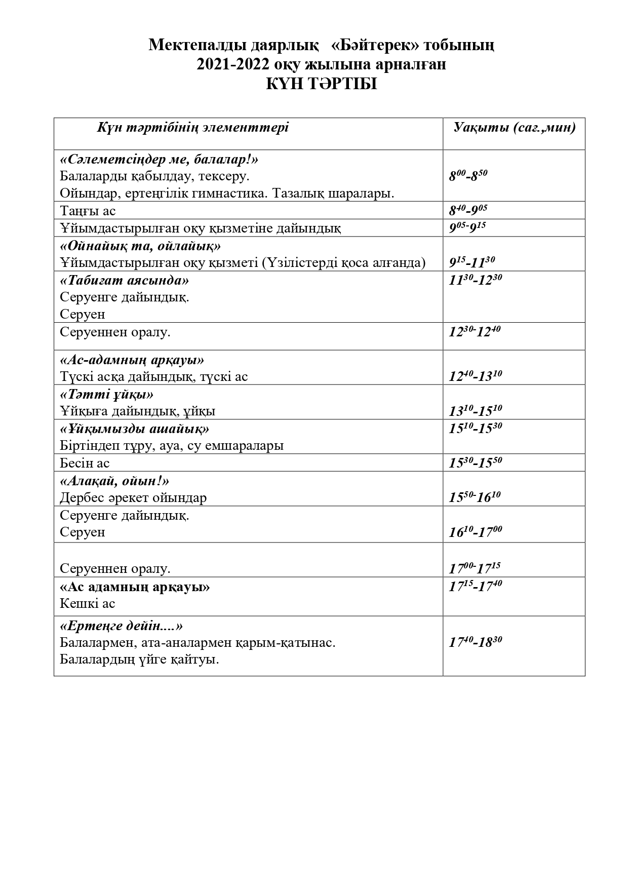 2021-2022 ОҚУ ЖЫЛЫНА АРНАЛҒАН БАРЛЫҚ ТОПТЫҢ КҮН ТӘРТІБІ