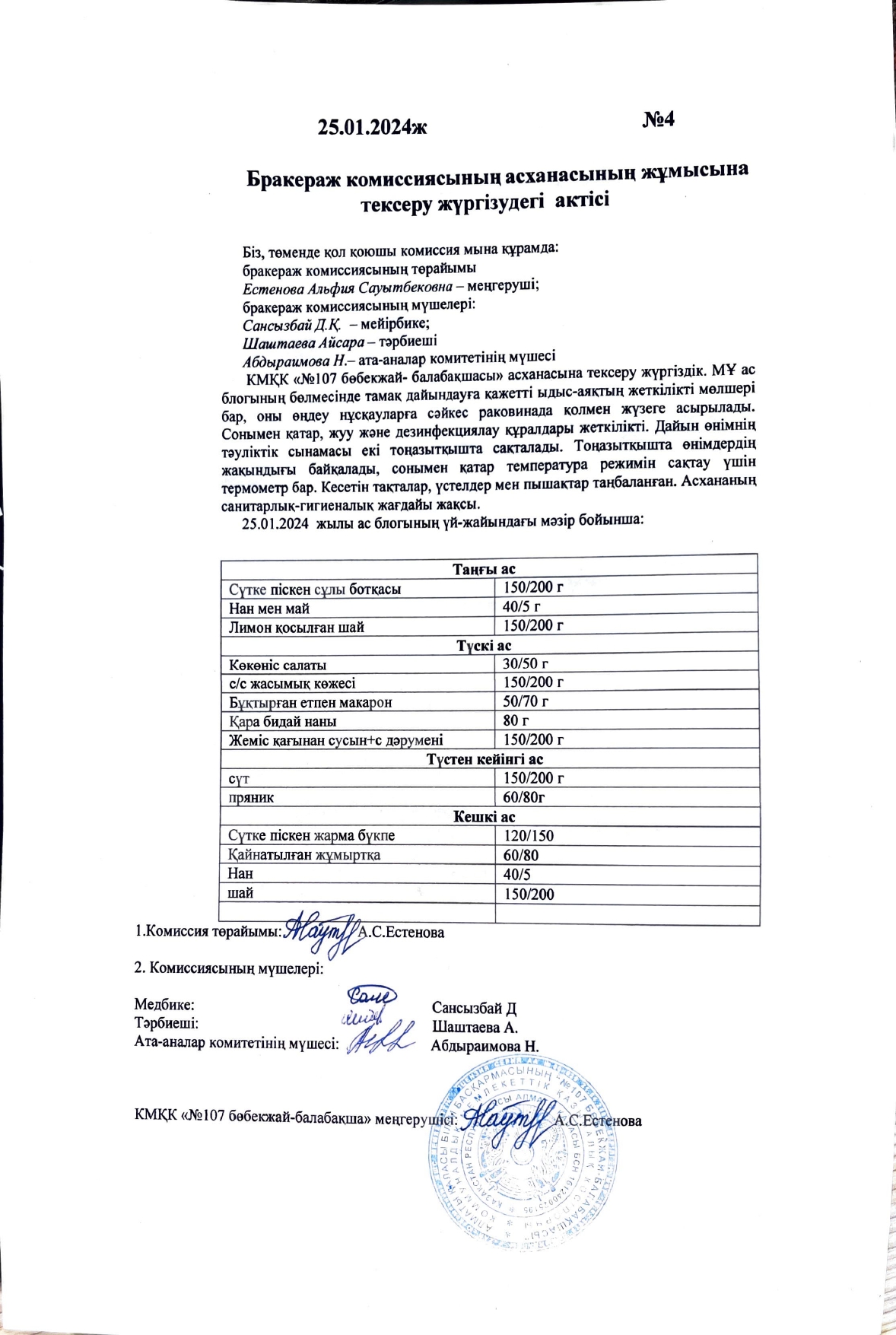 Бракераж комиссиясының тексеру актісі
